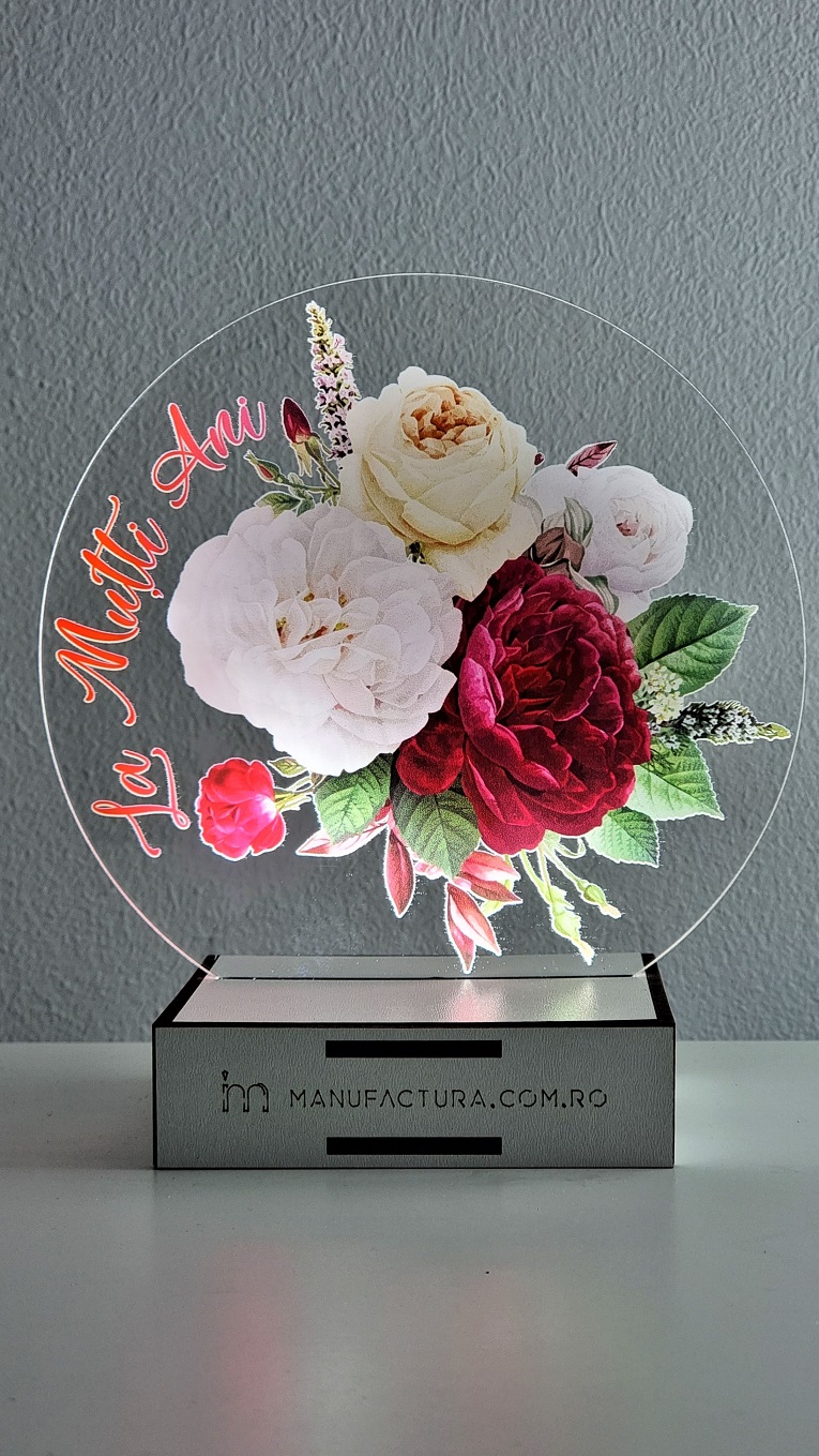 Lampa Cerc buchet trandafiri grena, alb galbui - La Multi Ani DL90-09