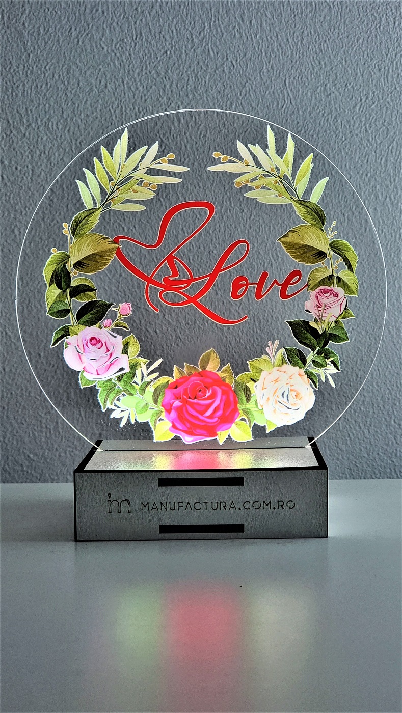 Lampa Cerc coroana trandafiri grena, alb galbui - Love DL90-09